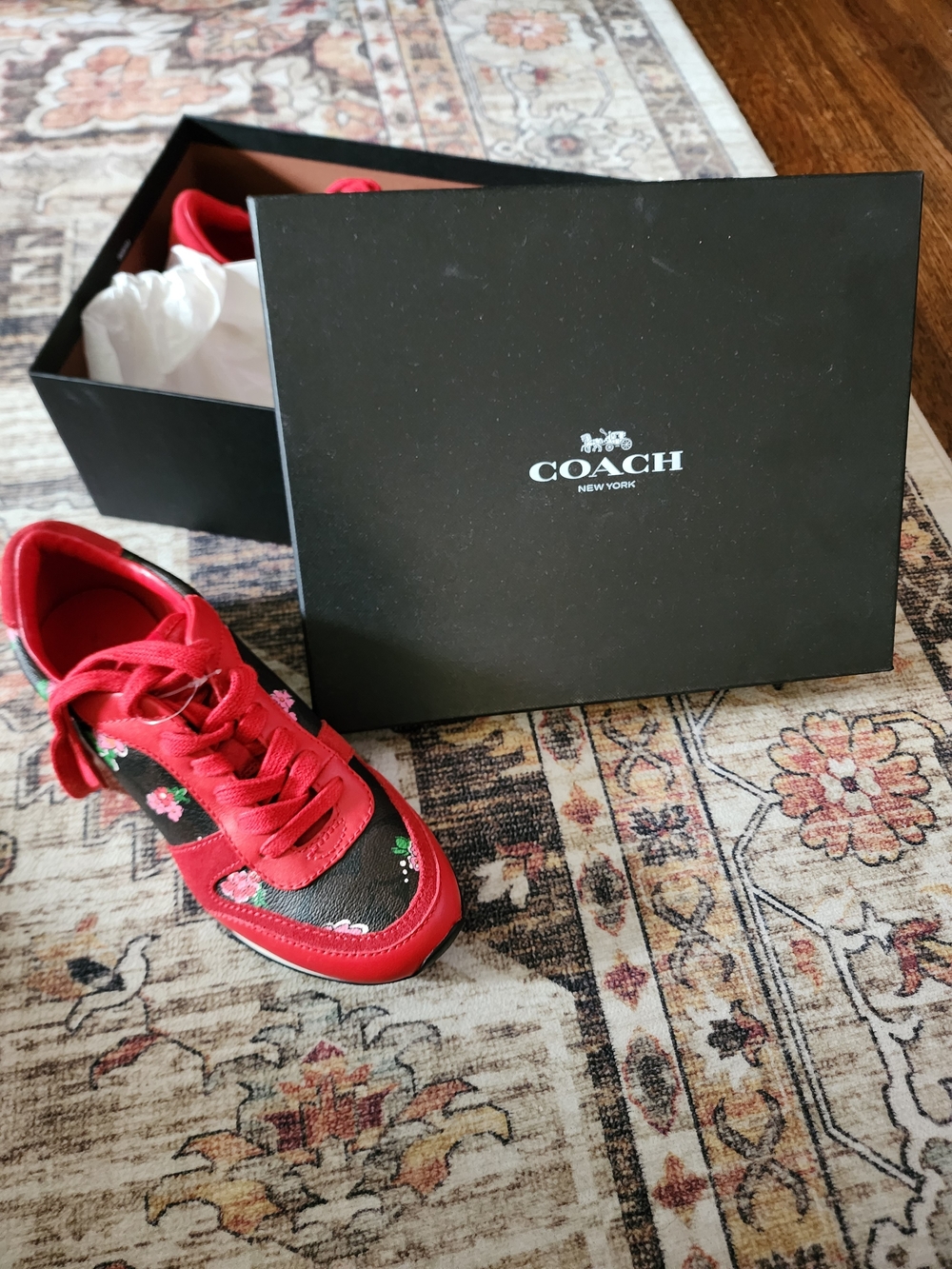 Coach Red Floral Panel Lace-Up Sneakers